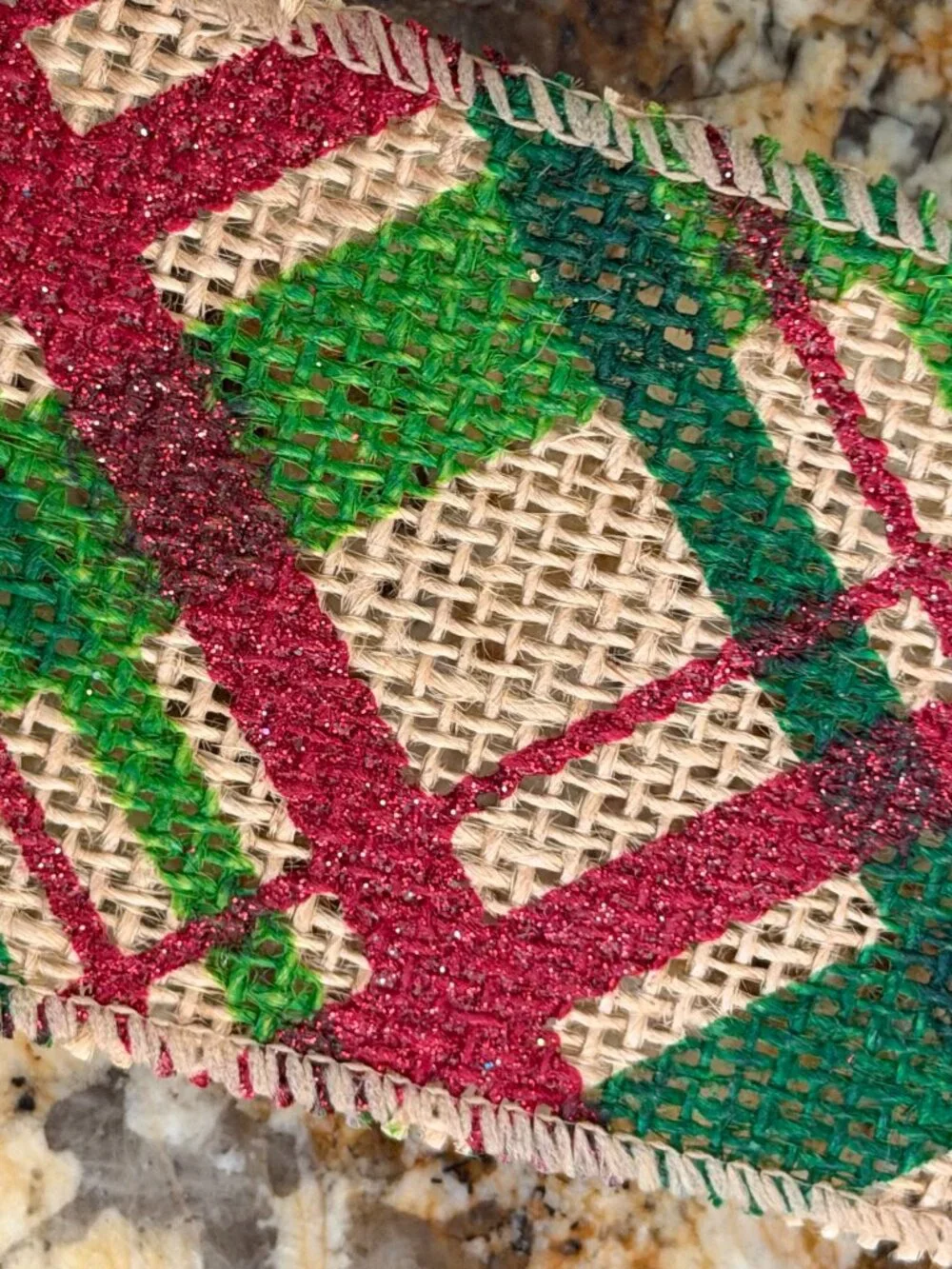 2 Rolls of Wired Christmas Plaid Jute Ribbon. Traditional Red/Green on Beige